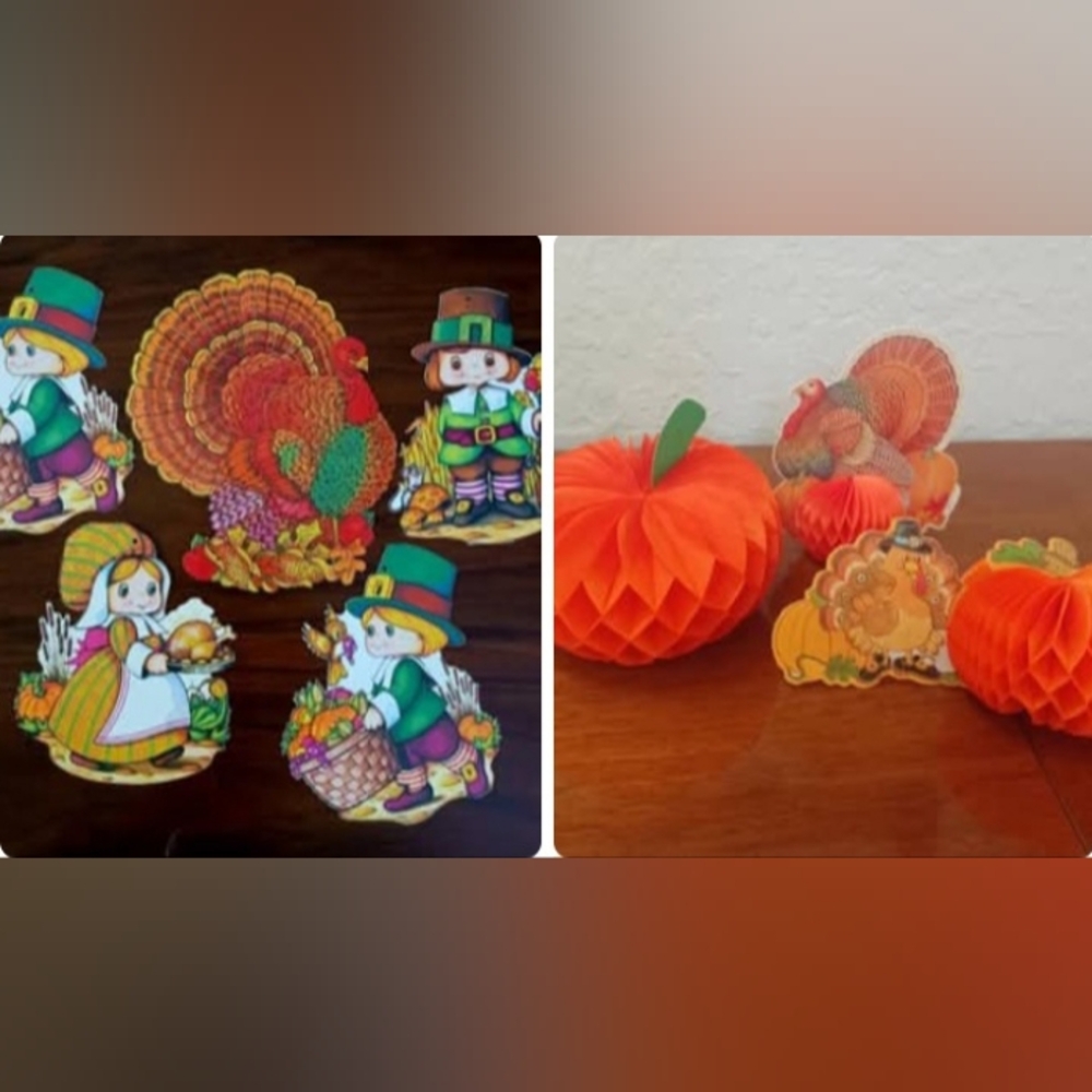🍁Vintage Thanksgiving Set of Cutouts and Honeycomb Decor - 8 Pieces